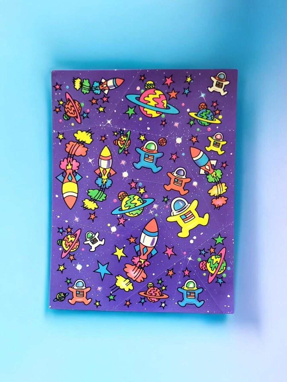 VINTAGE 1997 LISA FRANK "RAINBOW OUTER SPACE ROCKETS" STICKER SHEET (S122)